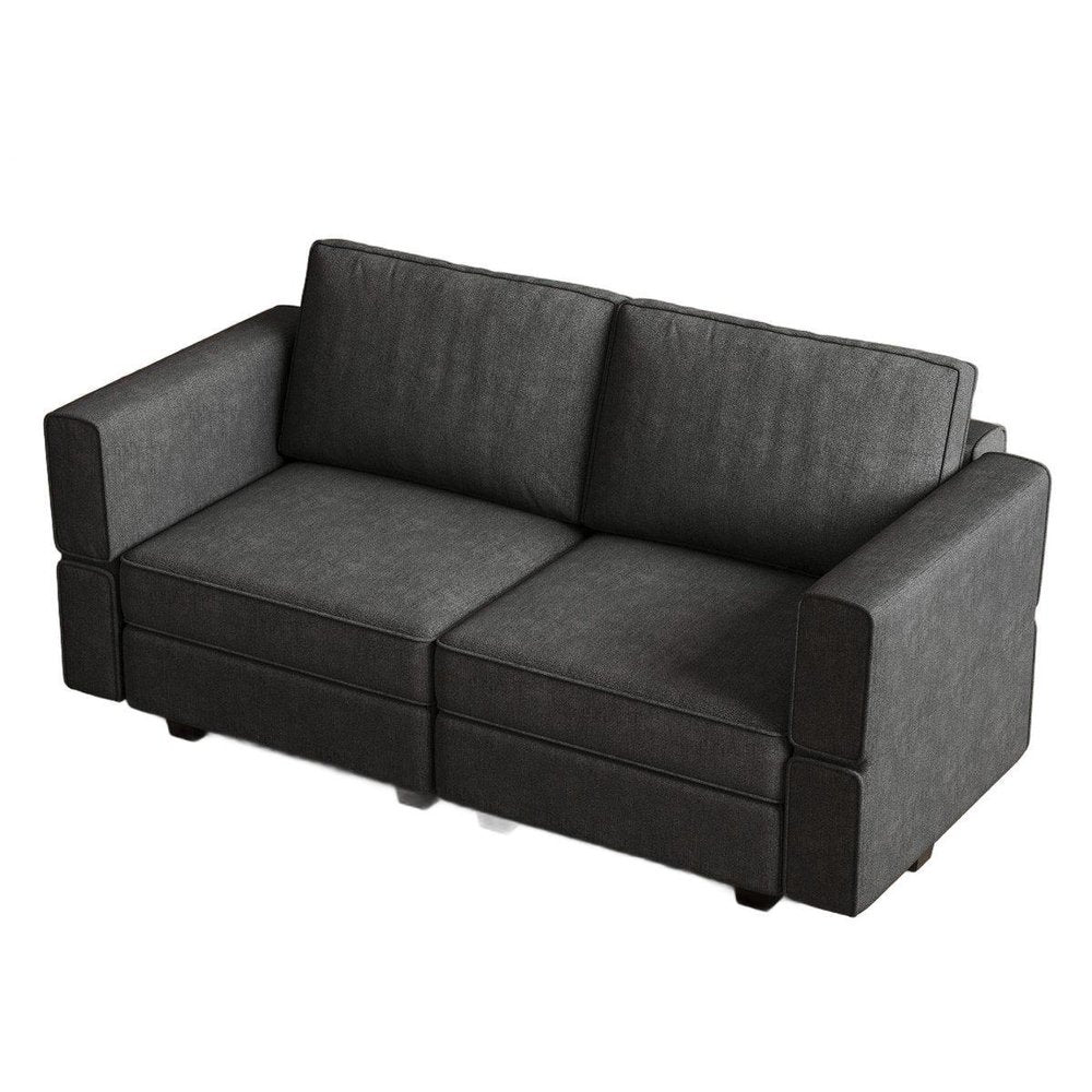 64" Dark Gray And Black Chenille Modular Loveseat With Storage