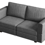 64" Dark Gray And Black Chenille Modular Loveseat With Storage
