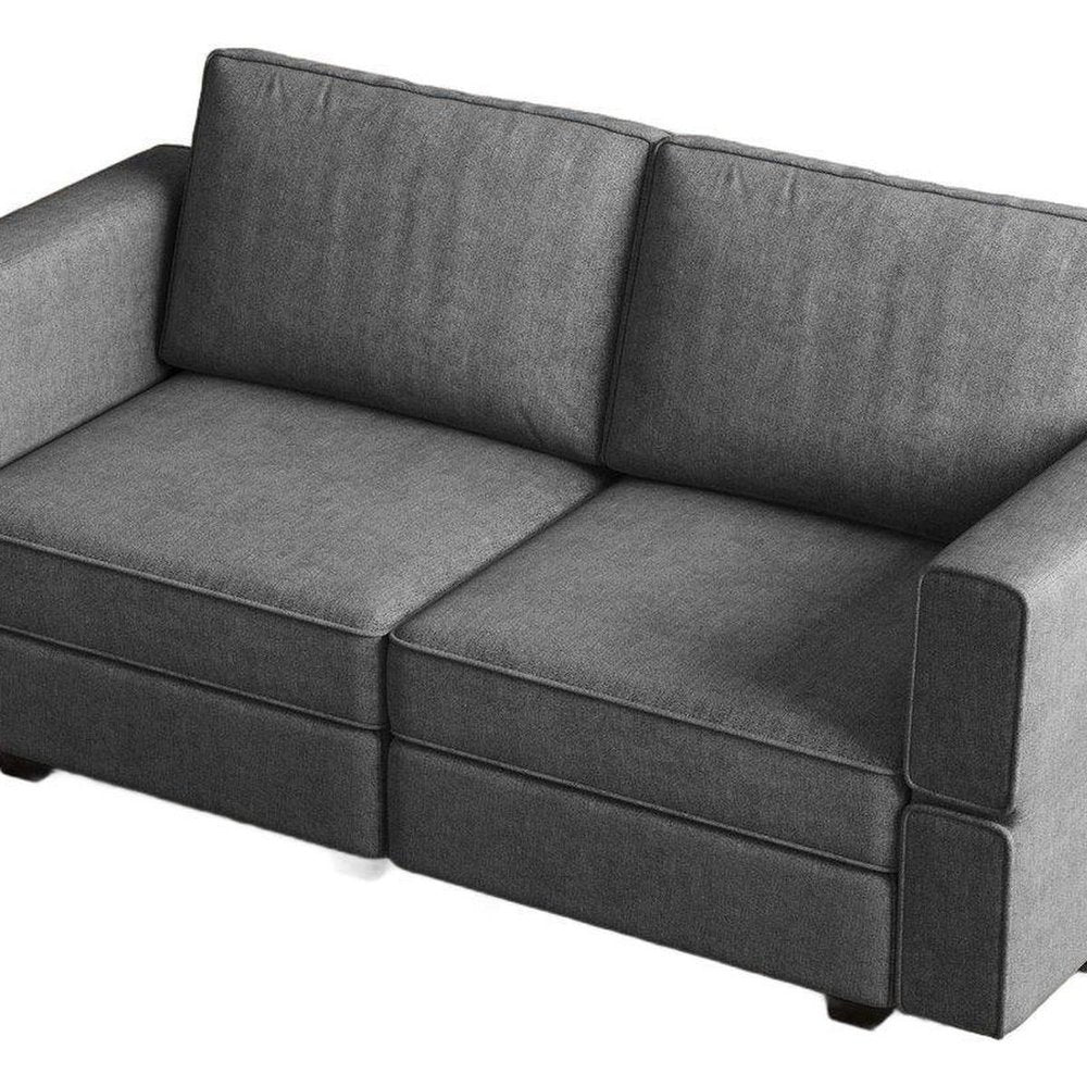 64" Dark Gray And Black Chenille Modular Loveseat With Storage