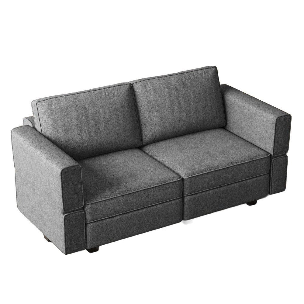 64" Dark Gray And Black Chenille Modular Loveseat With Storage