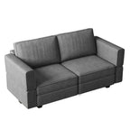 64" Dark Gray And Black Chenille Modular Loveseat With Storage