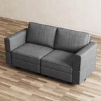 64" Dark Gray And Black Chenille Modular Loveseat With Storage