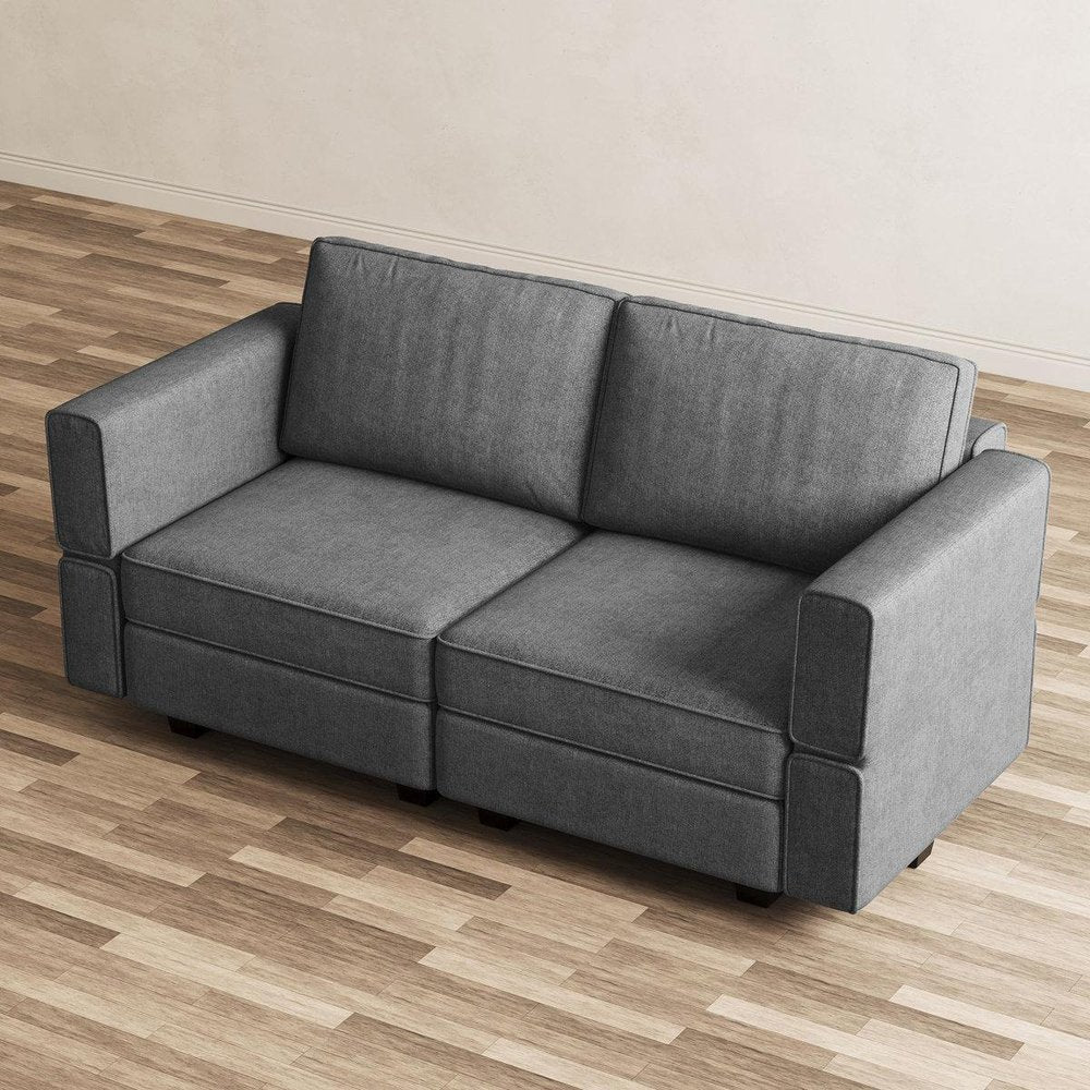 64" Dark Gray And Black Chenille Modular Loveseat With Storage