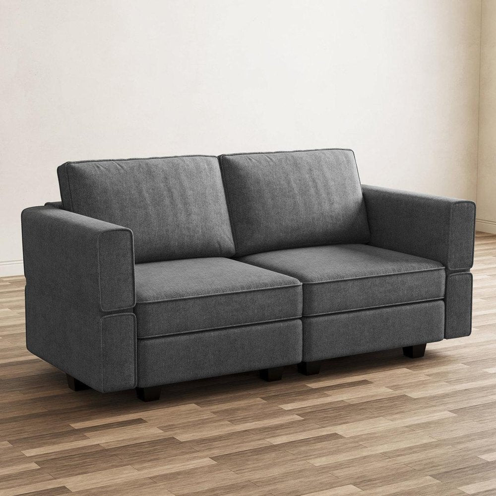 64" Dark Gray And Black Chenille Modular Loveseat With Storage