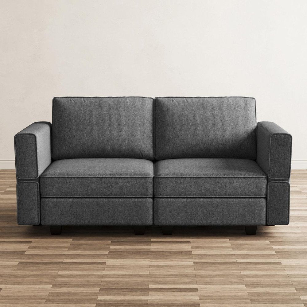 64" Dark Gray And Black Chenille Modular Loveseat With Storage