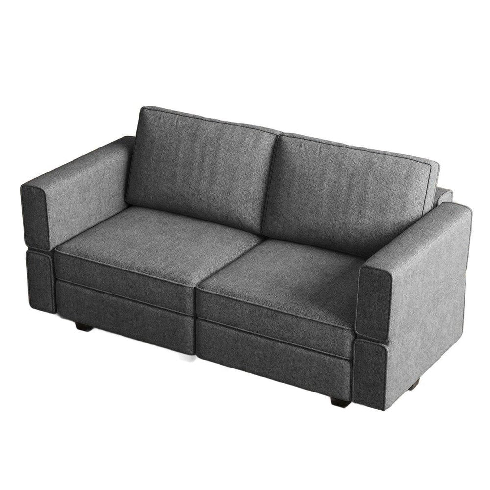 64" Dark Gray And Black Chenille Modular Loveseat With Storage