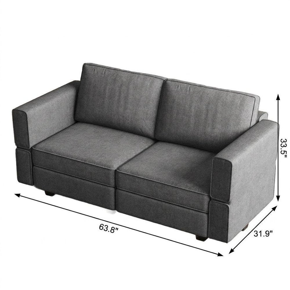 64" Dark Gray And Black Chenille Modular Loveseat With Storage