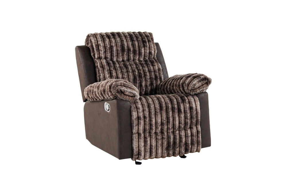 37" Brown Corduroy And Fabric Manual Recliner