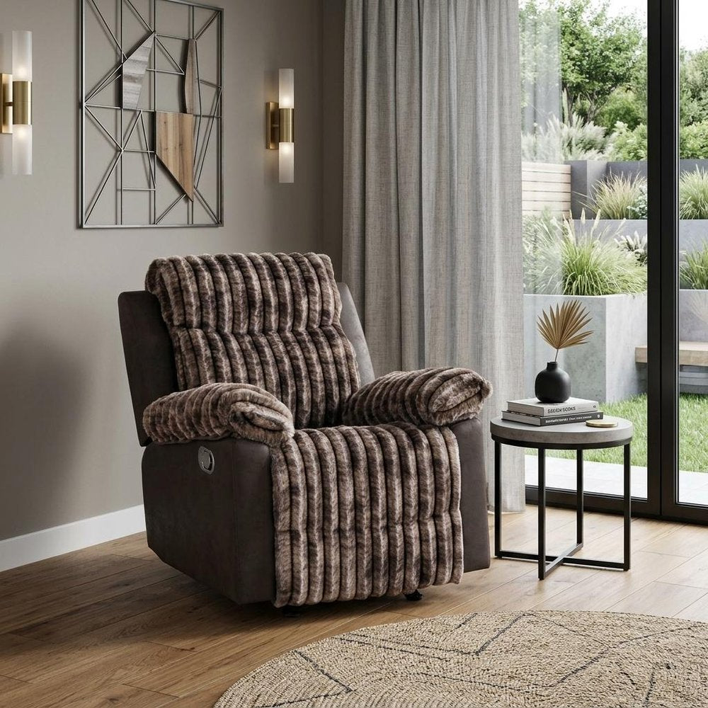 37" Brown Corduroy And Fabric Manual Recliner