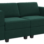 64" Green And Black Velvet Modular Loveseat With Storage