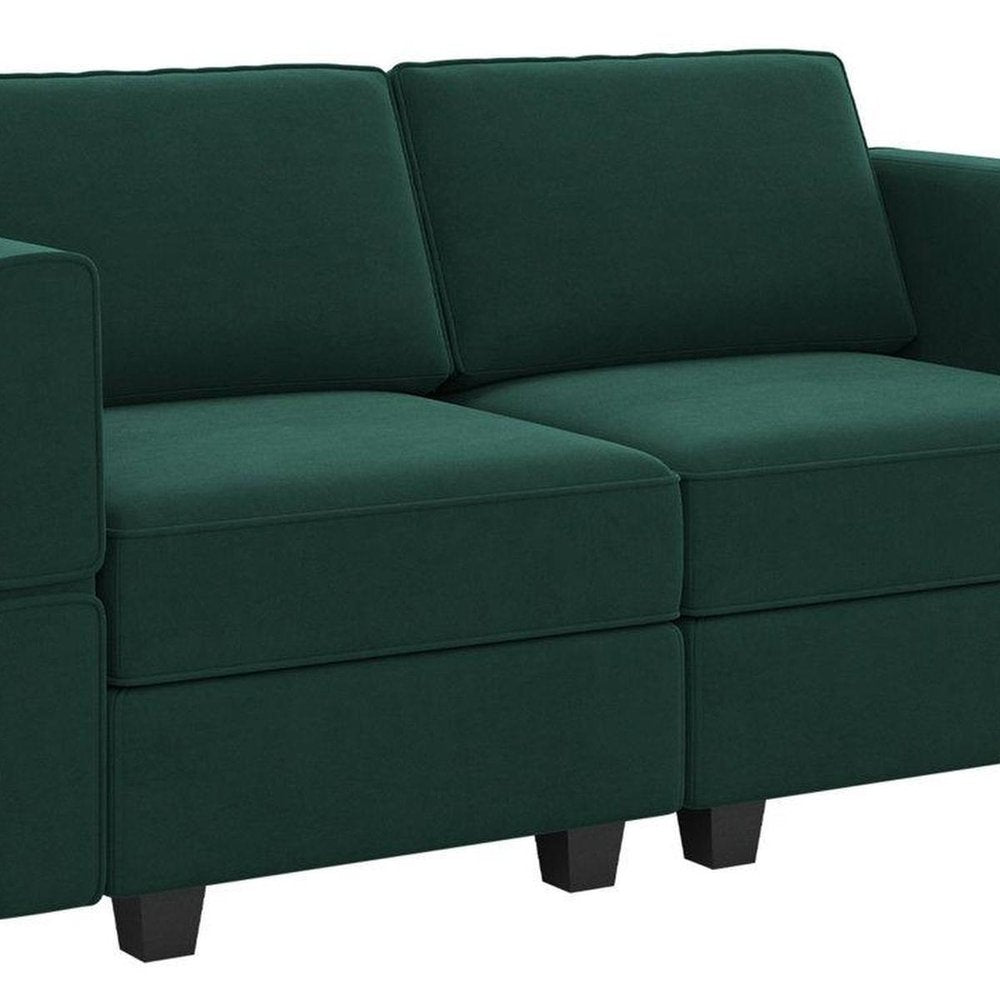 64" Green And Black Velvet Modular Loveseat With Storage