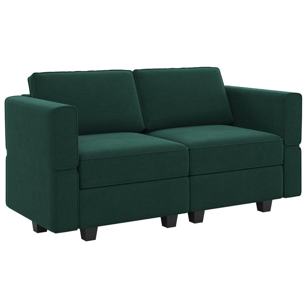 64" Green And Black Velvet Modular Loveseat With Storage