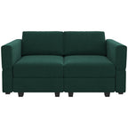64" Green And Black Velvet Modular Loveseat With Storage
