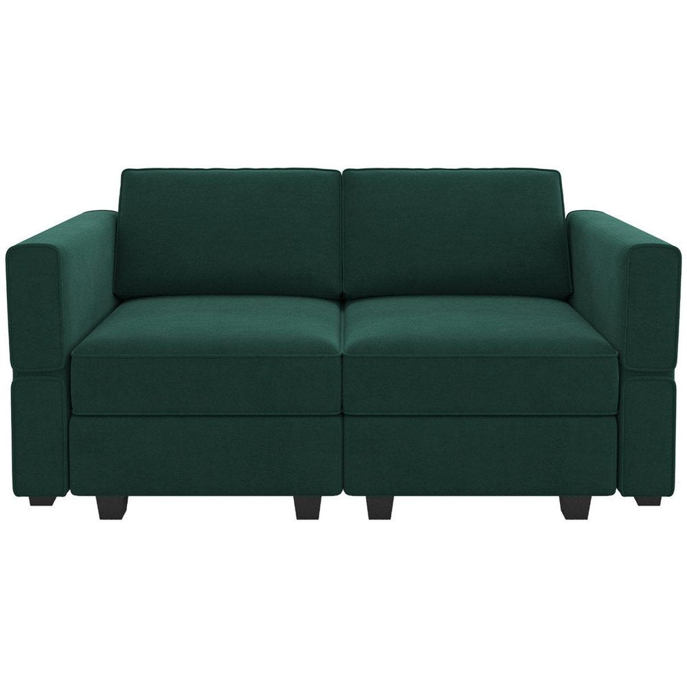 64" Green And Black Velvet Modular Loveseat With Storage