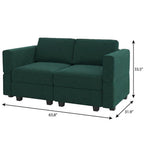 64" Green And Black Velvet Modular Loveseat With Storage
