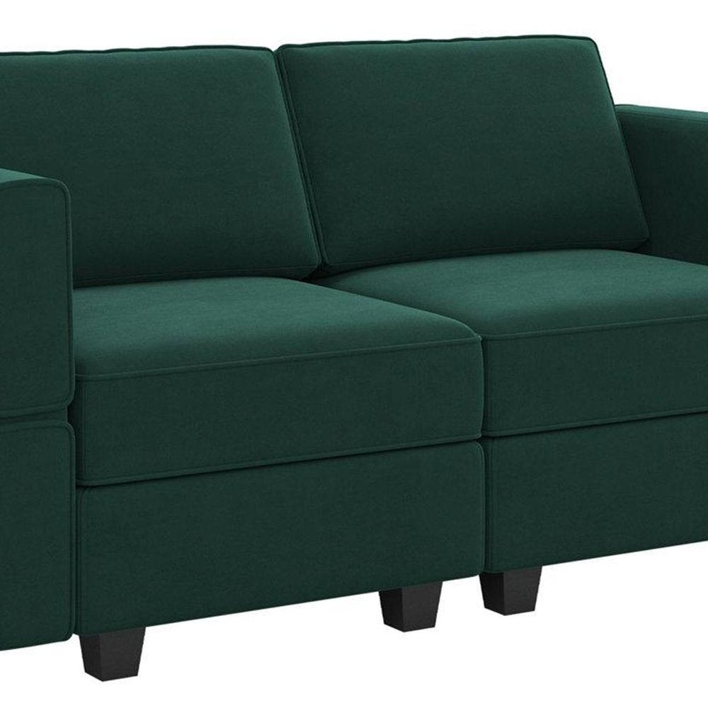 64" Green And Black Velvet Modular Loveseat With Storage