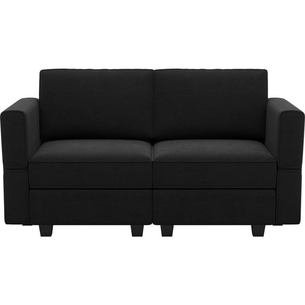 64" Green And Black Velvet Modular Loveseat With Storage