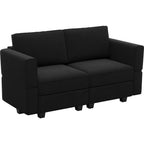 64" Green And Black Velvet Modular Loveseat With Storage