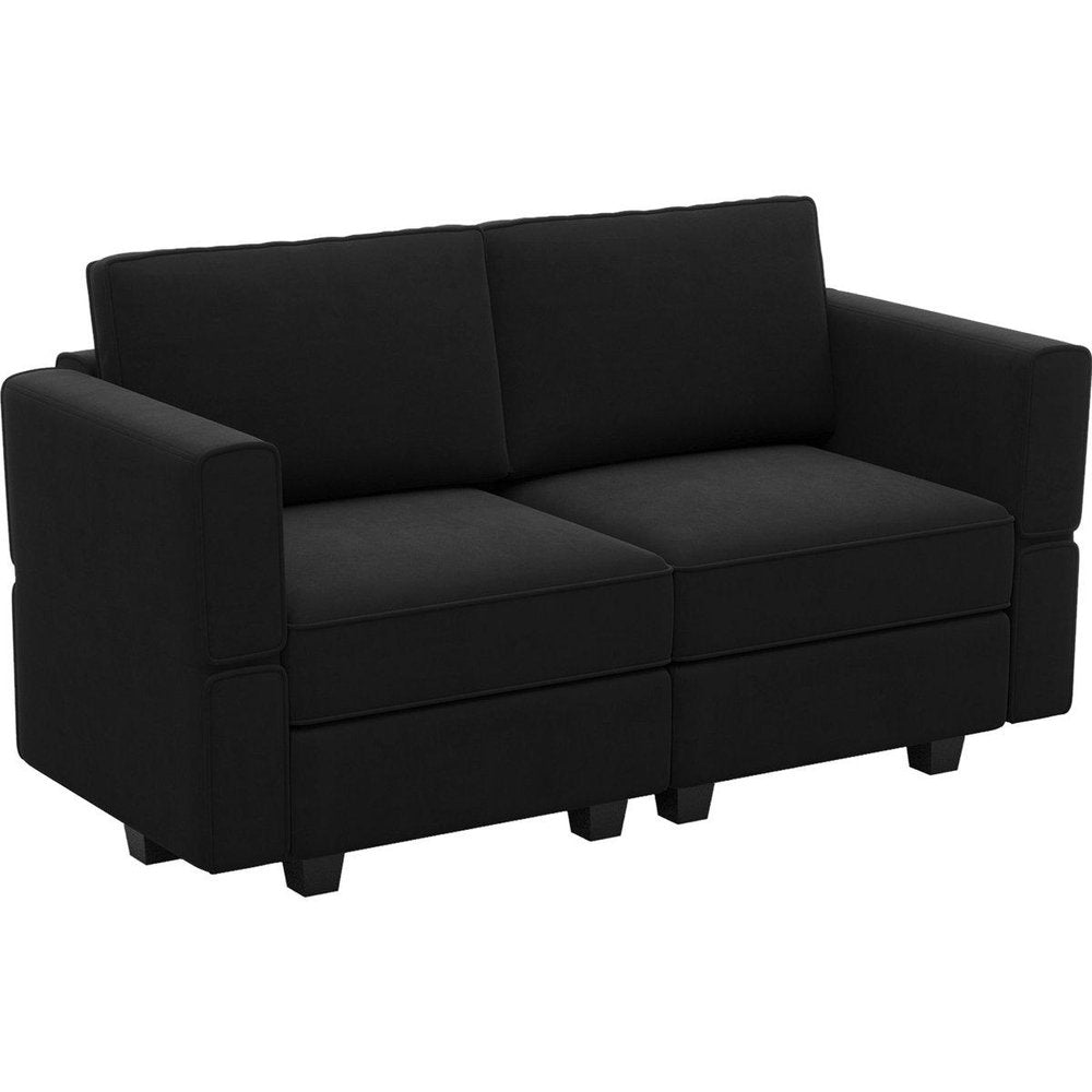 64" Green And Black Velvet Modular Loveseat With Storage