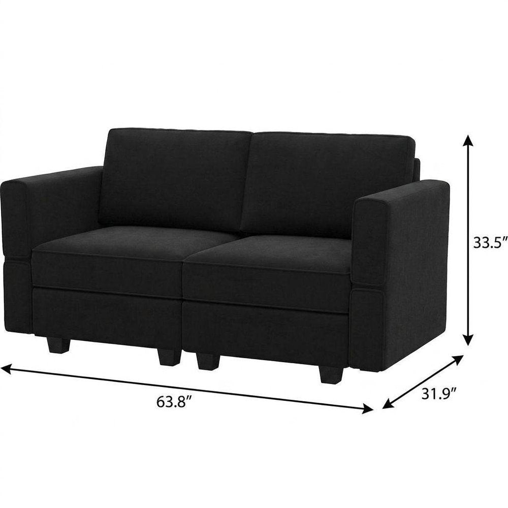 64" Green And Black Velvet Modular Loveseat With Storage