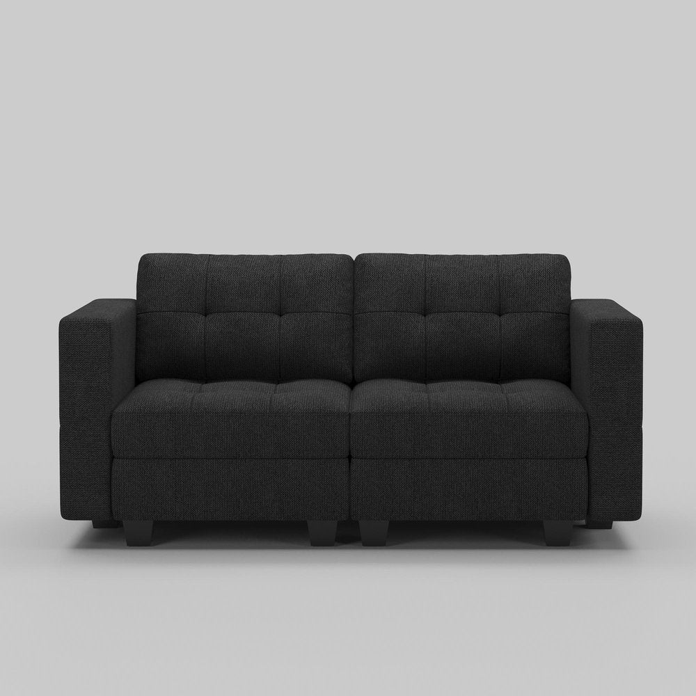 64" Dark Gray And Black Linen Blend Modular Loveseat With Storage
