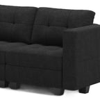 64" Dark Gray And Black Linen Blend Modular Loveseat With Storage