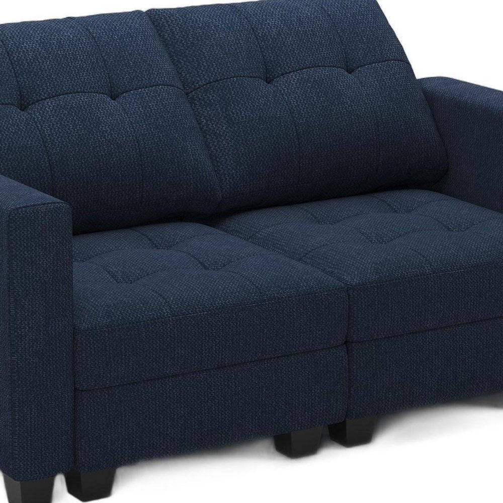 64" Dark Gray And Black Linen Blend Modular Loveseat With Storage