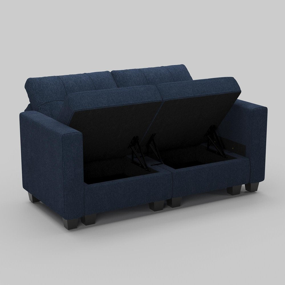 64" Dark Gray And Black Linen Blend Modular Loveseat With Storage