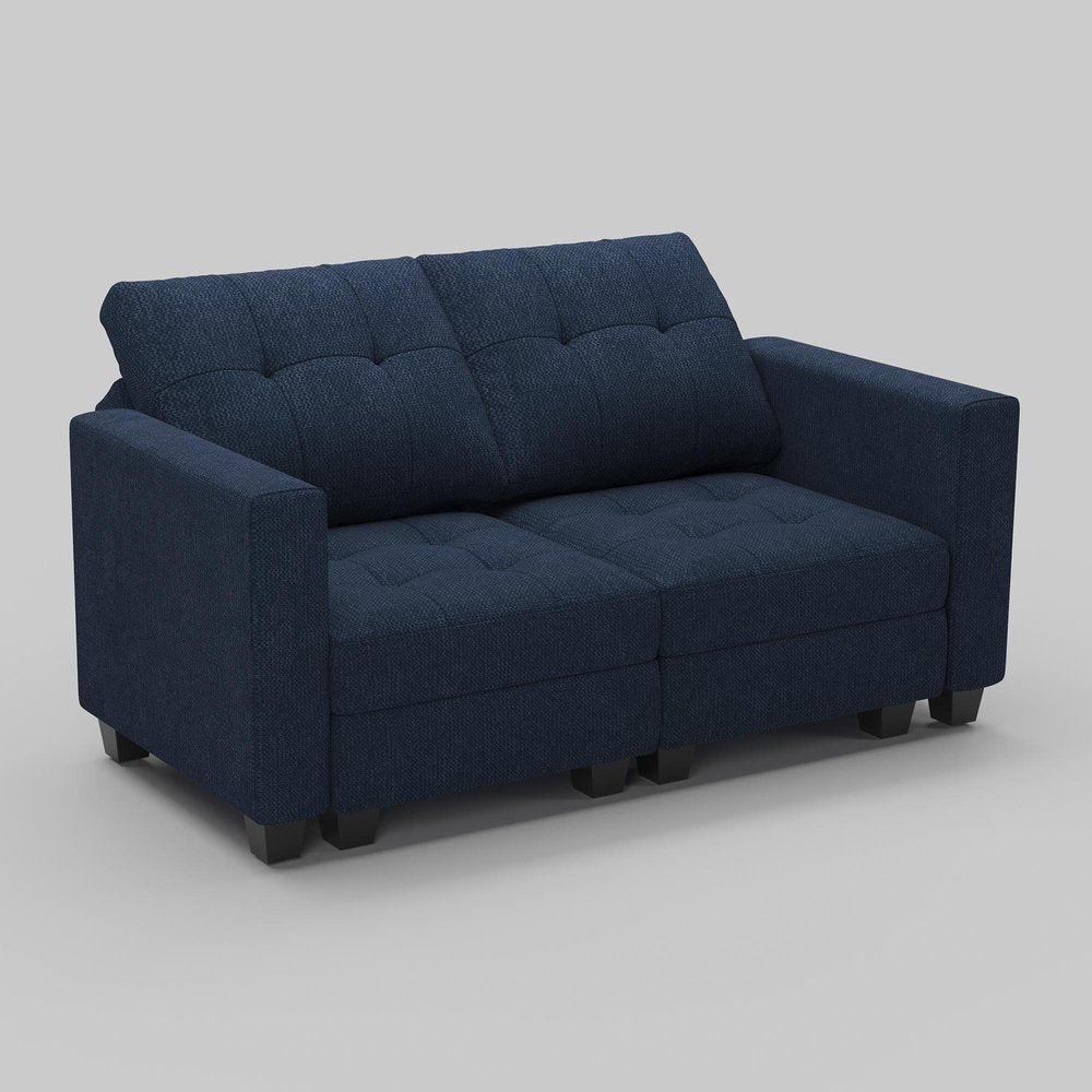 64" Dark Gray And Black Linen Blend Modular Loveseat With Storage