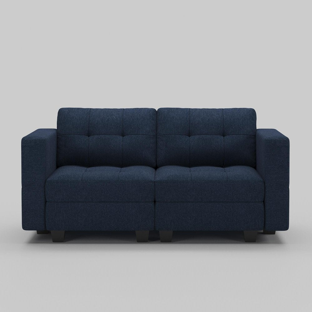 64" Dark Gray And Black Linen Blend Modular Loveseat With Storage