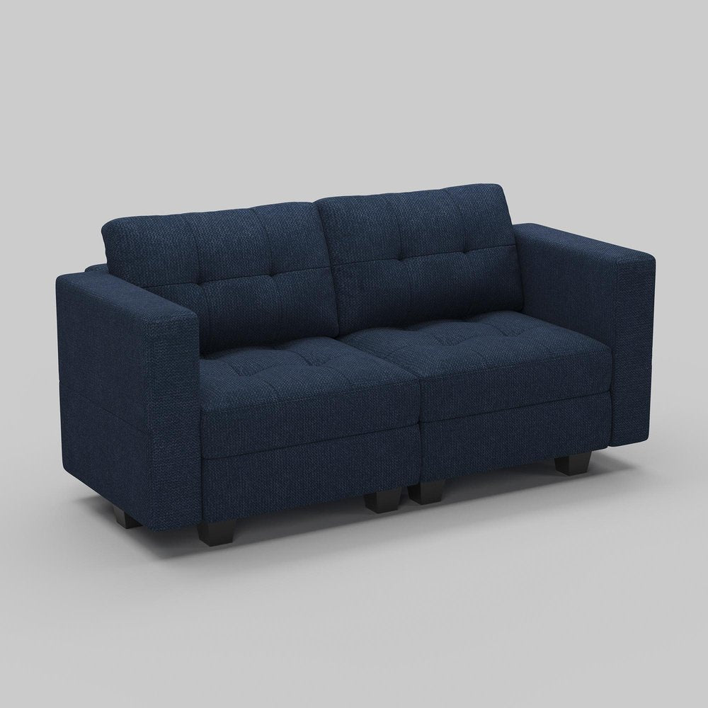 64" Dark Gray And Black Linen Blend Modular Loveseat With Storage