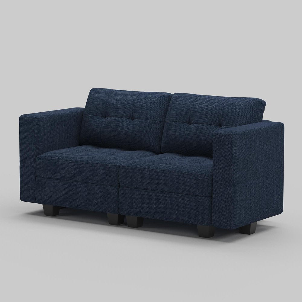 64" Dark Gray And Black Linen Blend Modular Loveseat With Storage