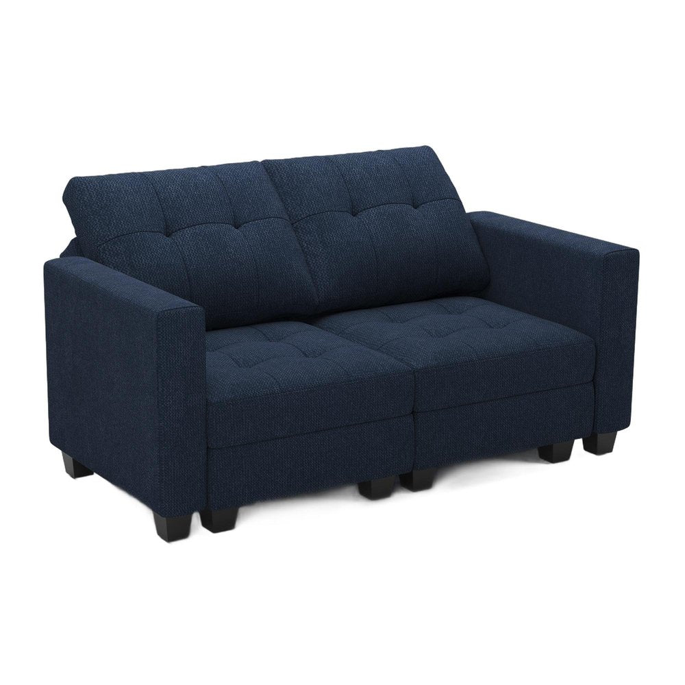 64" Dark Gray And Black Linen Blend Modular Loveseat With Storage
