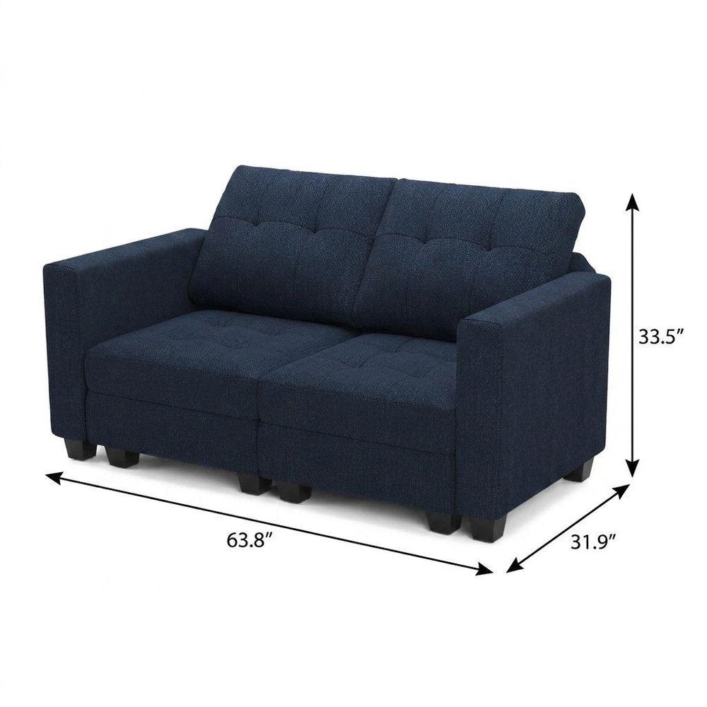 64" Dark Gray And Black Linen Blend Modular Loveseat With Storage