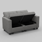 64" Dark Gray And Black Linen Blend Modular Loveseat With Storage