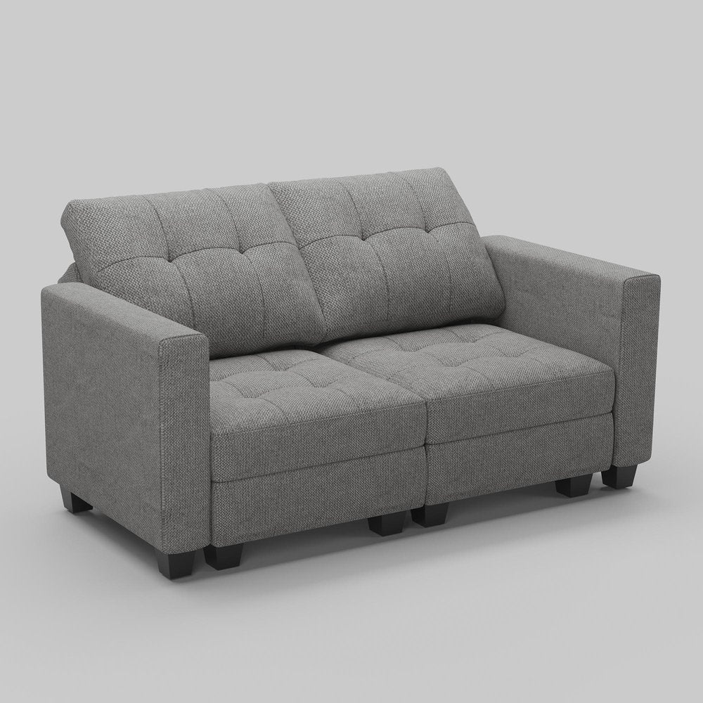 64" Dark Gray And Black Linen Blend Modular Loveseat With Storage