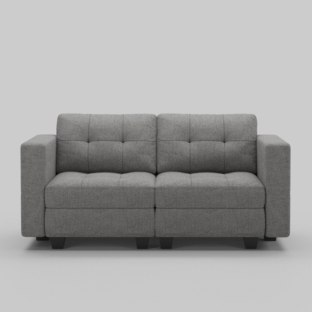 64" Dark Gray And Black Linen Blend Modular Loveseat With Storage
