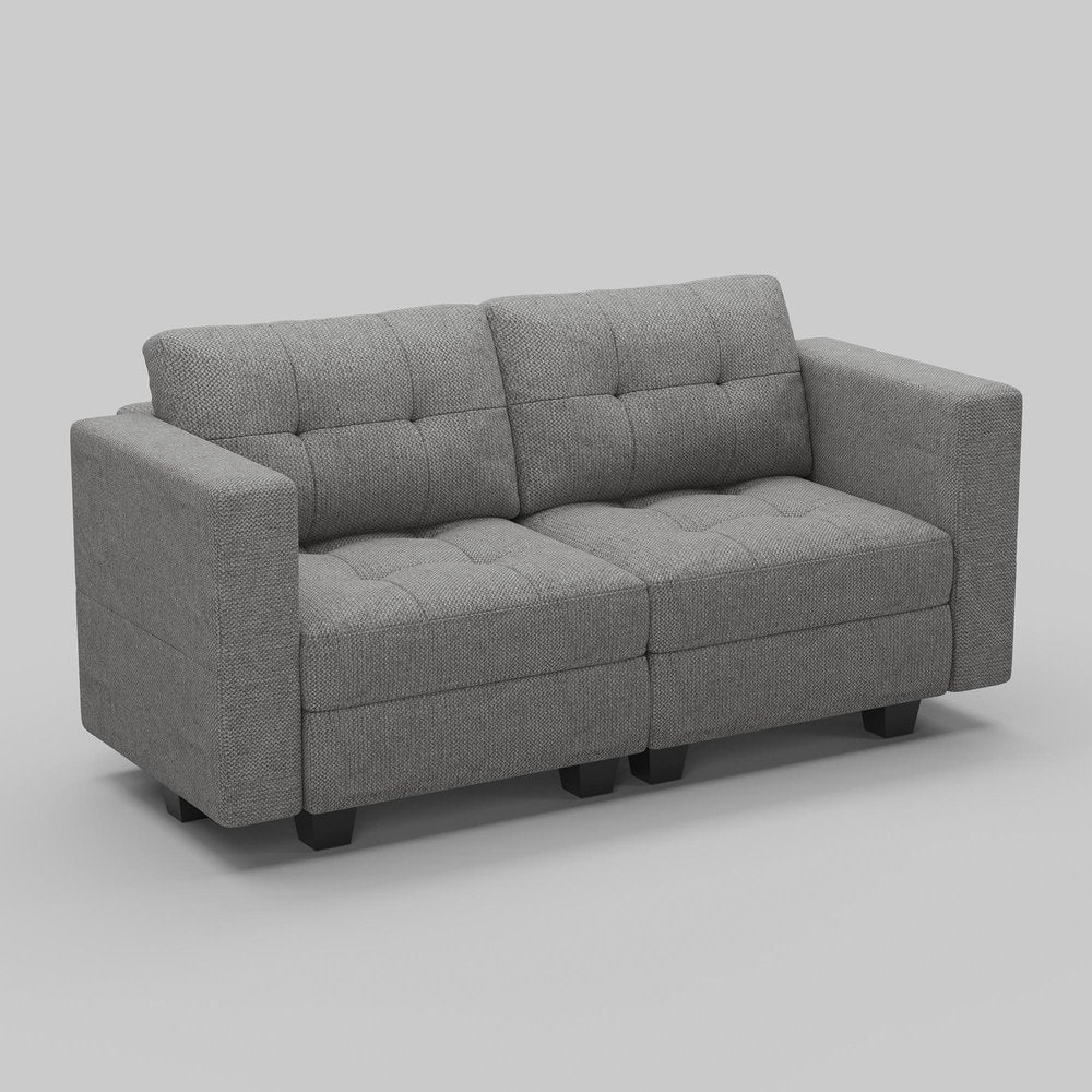 64" Dark Gray And Black Linen Blend Modular Loveseat With Storage
