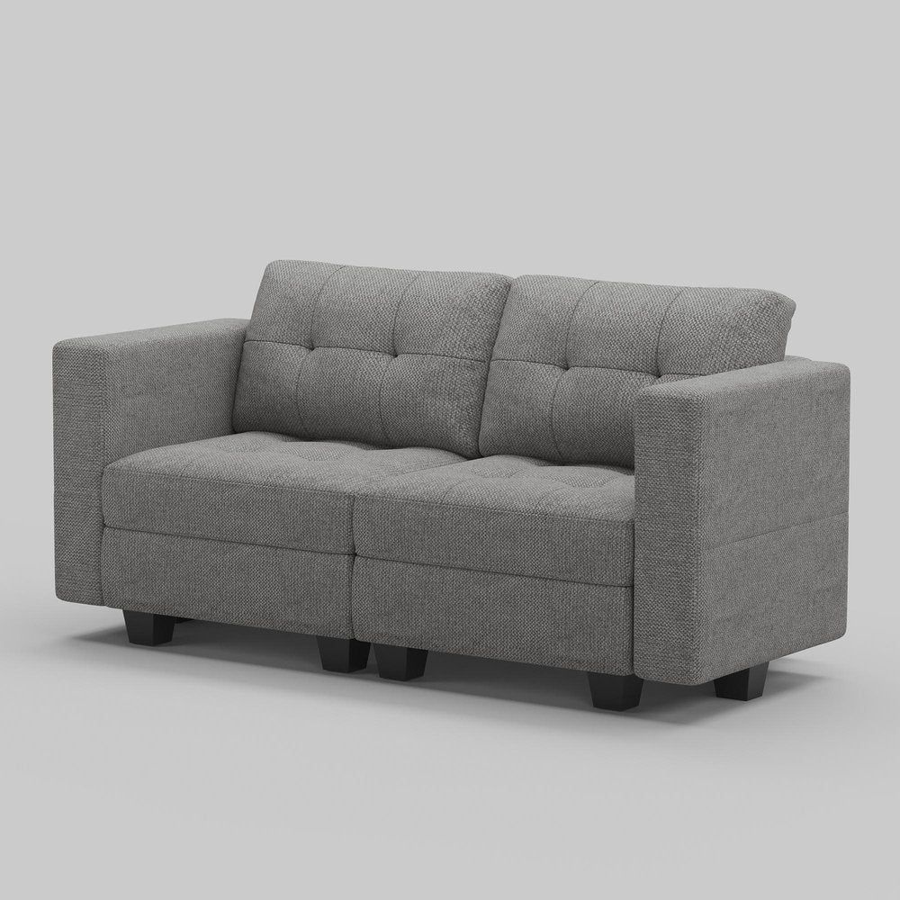 64" Dark Gray And Black Linen Blend Modular Loveseat With Storage