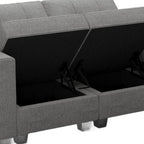 64" Dark Gray And Black Linen Blend Modular Loveseat With Storage