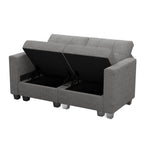 64" Dark Gray And Black Linen Blend Modular Loveseat With Storage
