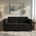 64" Black Velvet Modular Loveseat With Storage