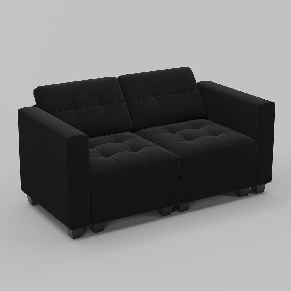 64" Black Velvet Modular Loveseat With Storage