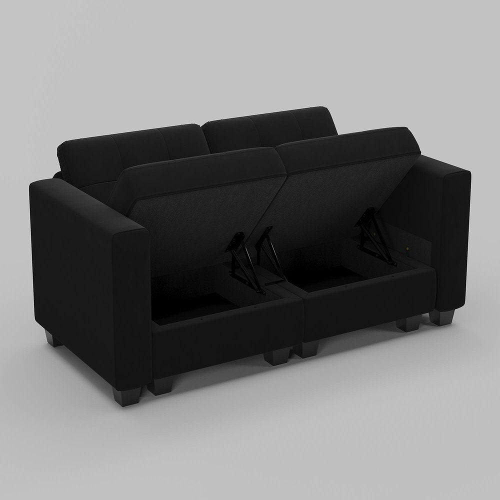 64" Black Velvet Modular Loveseat With Storage