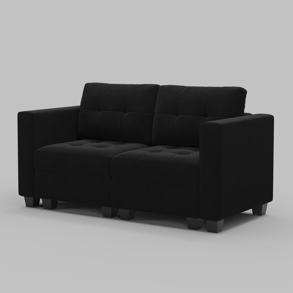 64" Black Velvet Modular Loveseat With Storage