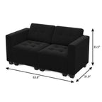 64" Black Velvet Modular Loveseat With Storage