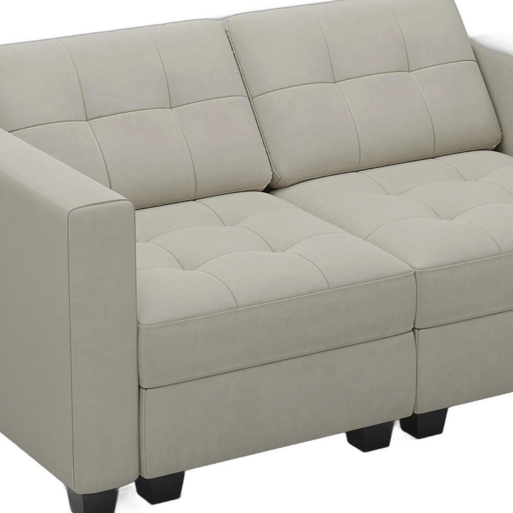 64" Black Velvet Modular Loveseat With Storage