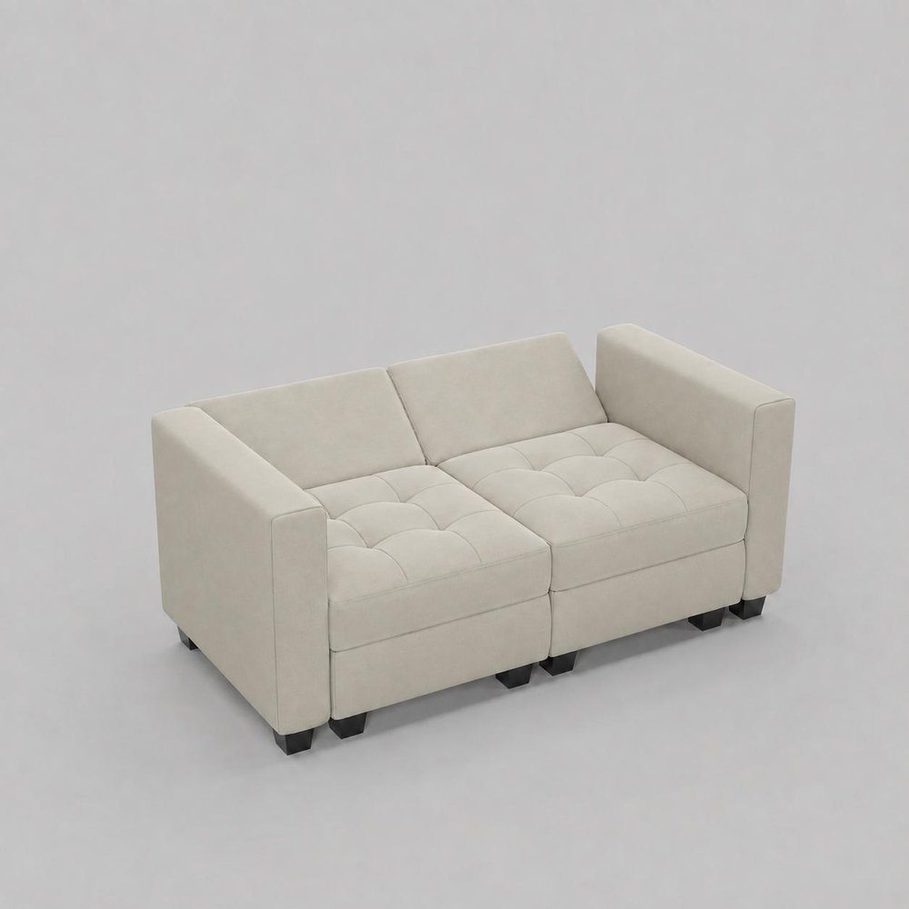 64" Black Velvet Modular Loveseat With Storage