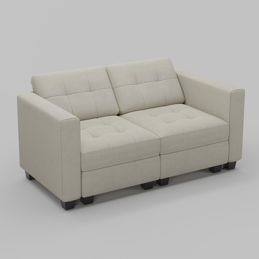 64" Black Velvet Modular Loveseat With Storage