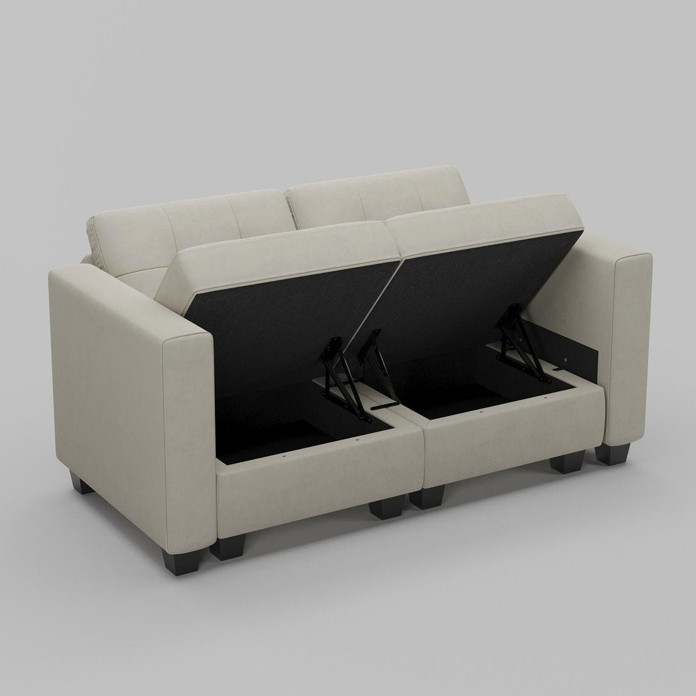 64" Black Velvet Modular Loveseat With Storage